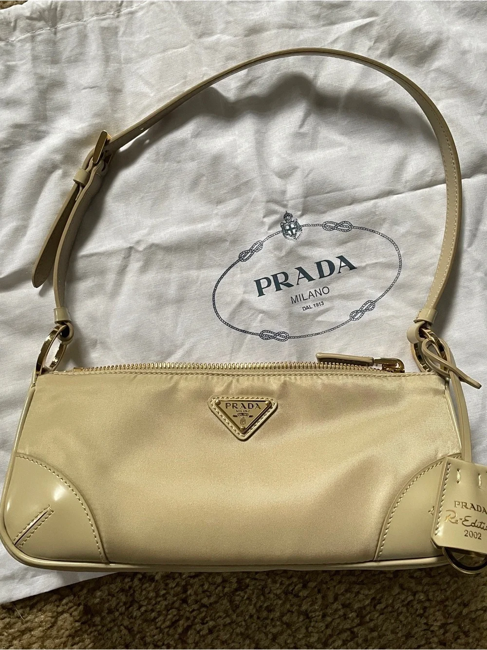 Prada Neutral Tessuto Nylon Re-Edition 2002 2023 with Dust Bag Authenticity Card